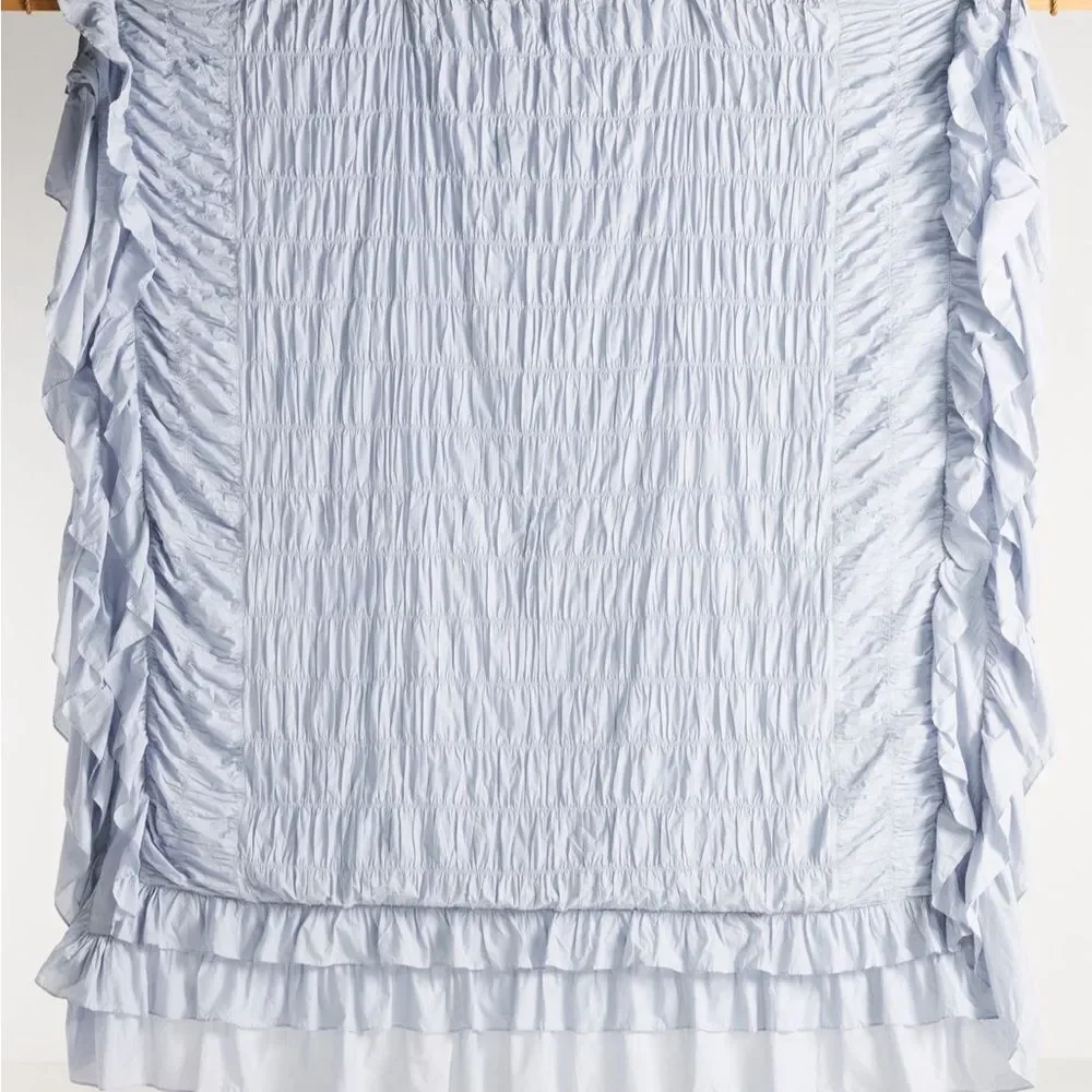 Anthropologie Shyla Ruffled Duvet Light Blue California King